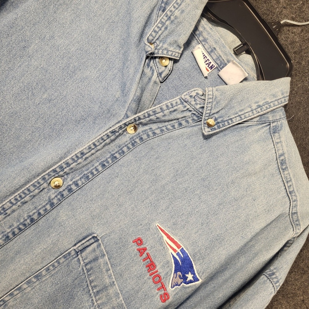 New England Patriots True Fan Denim Shirt Mens Large Blue Button Down